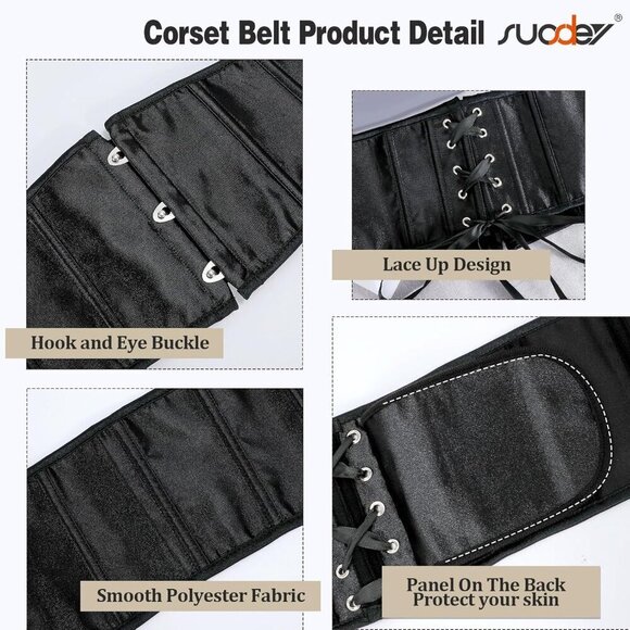 Women\'s Jacquard Corset Belt Lace Up Bustier Waspie Belt Renaissance Black Gloss main image 5
